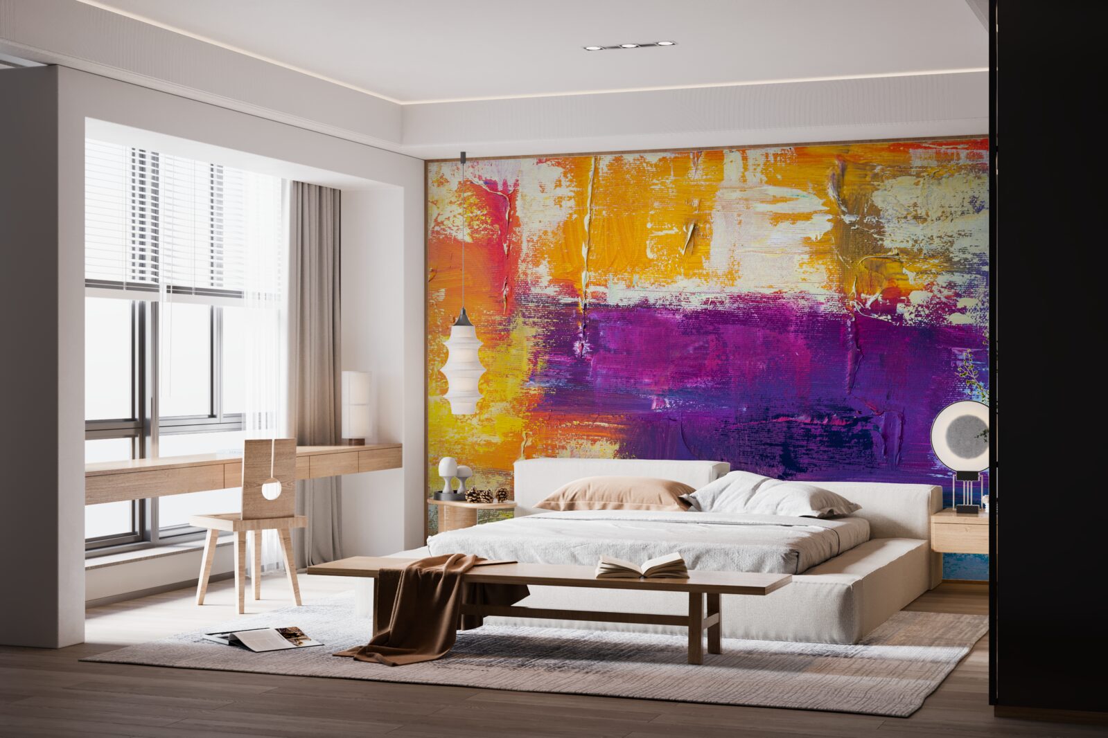 Fototapeta domek o zachodzie słońca nad stawem