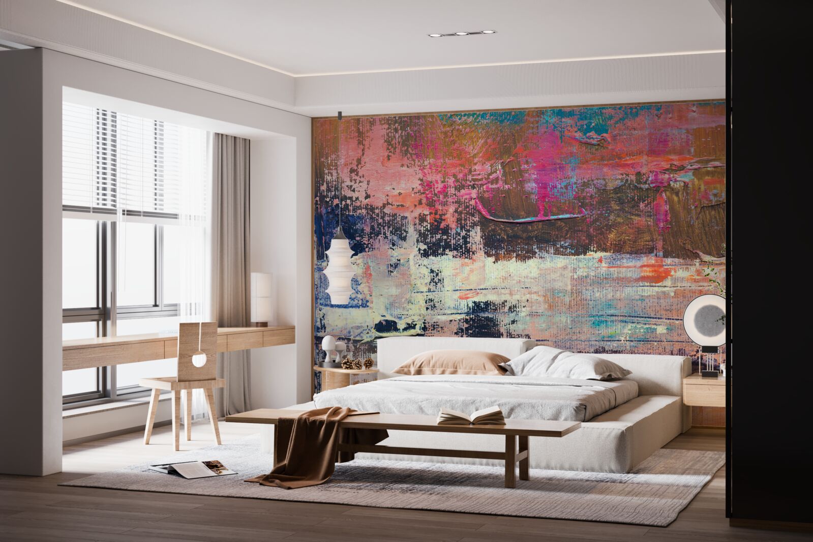 Fototapeta zachód słońca w lesie, pomalowany w różowych odcieniach