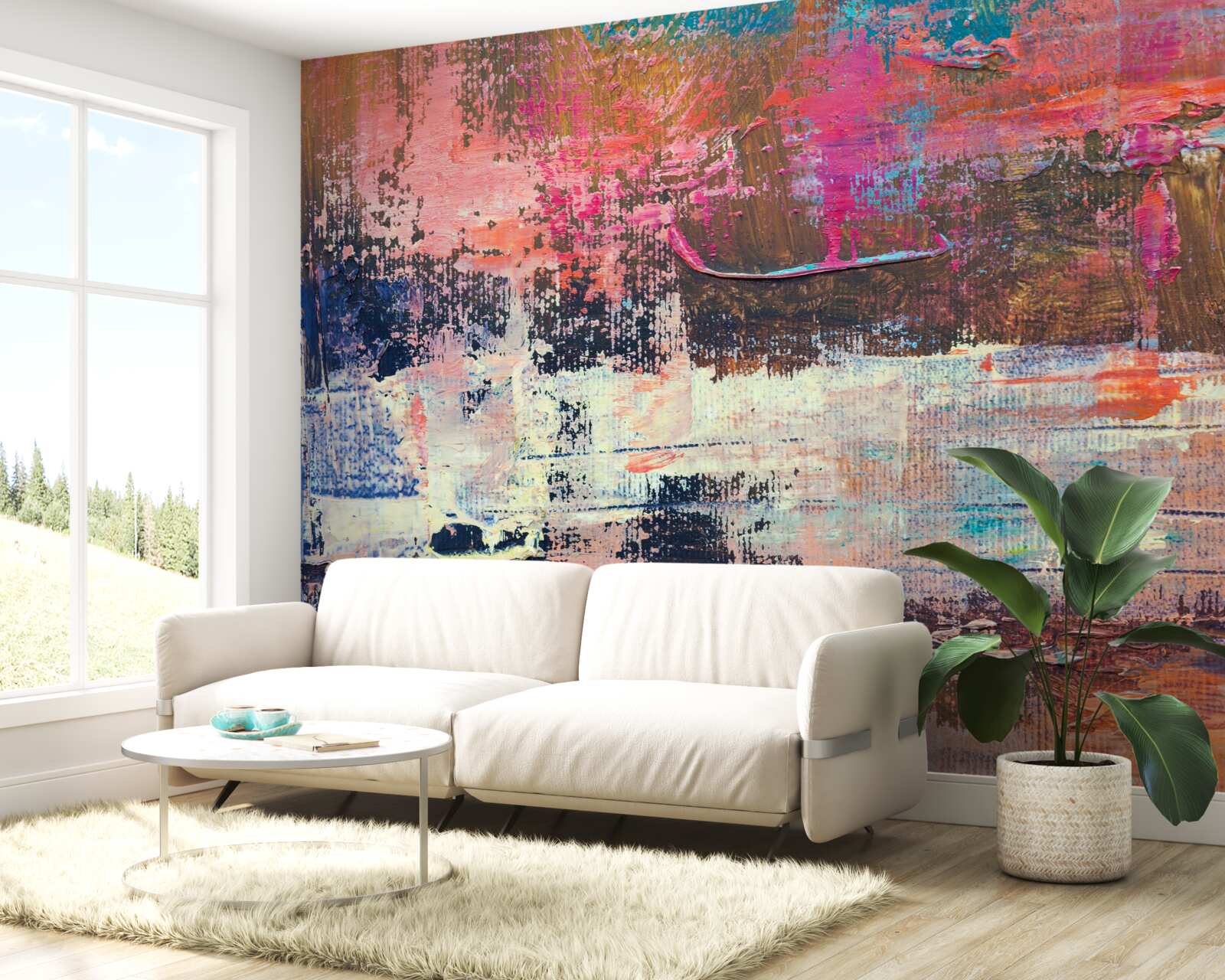 Fototapeta zachód słońca w lesie, pomalowany w różowych odcieniach