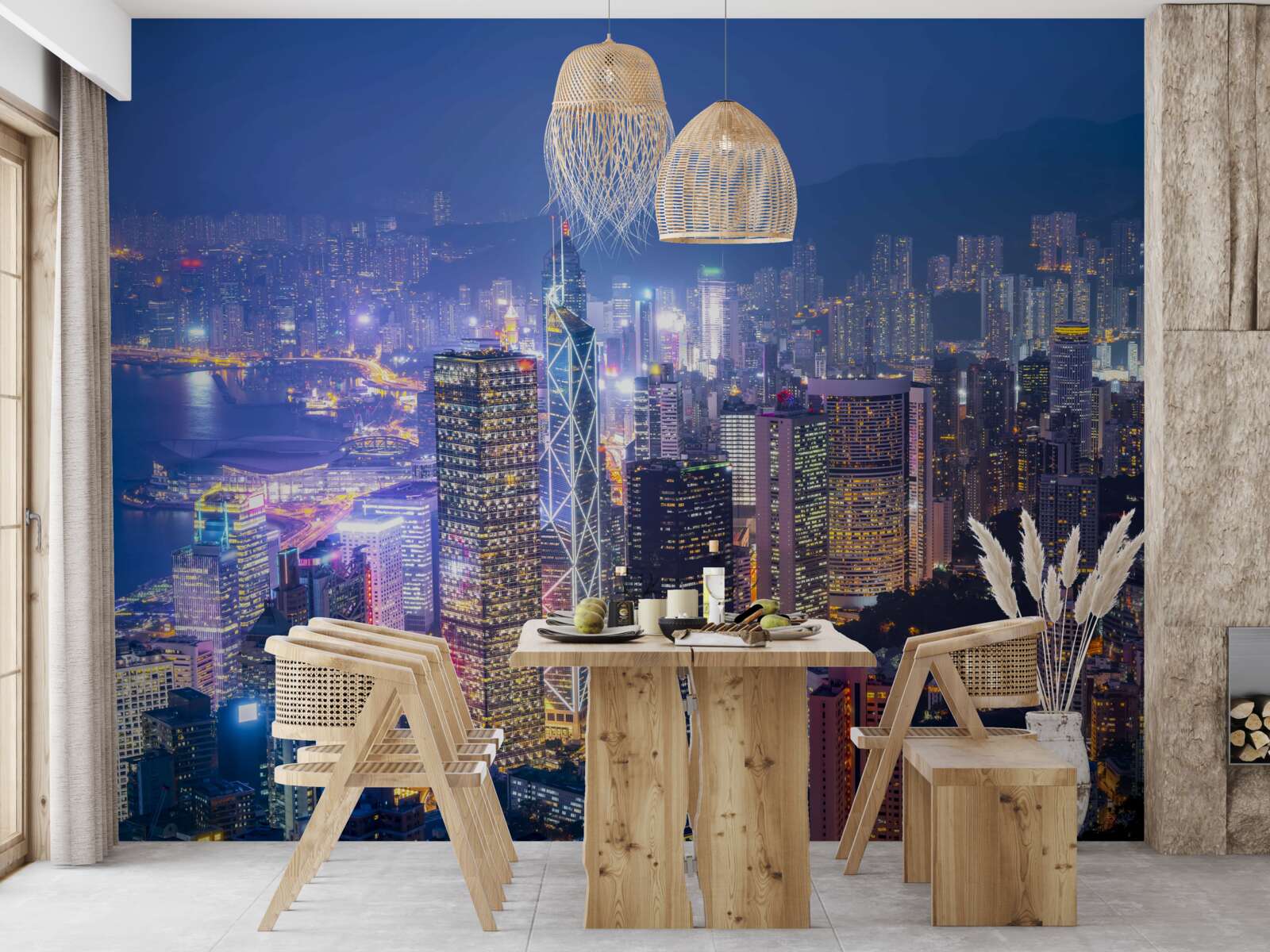 Fototapeta panoramiczny widok na hongkong nocą z wieży obserwacyjnej