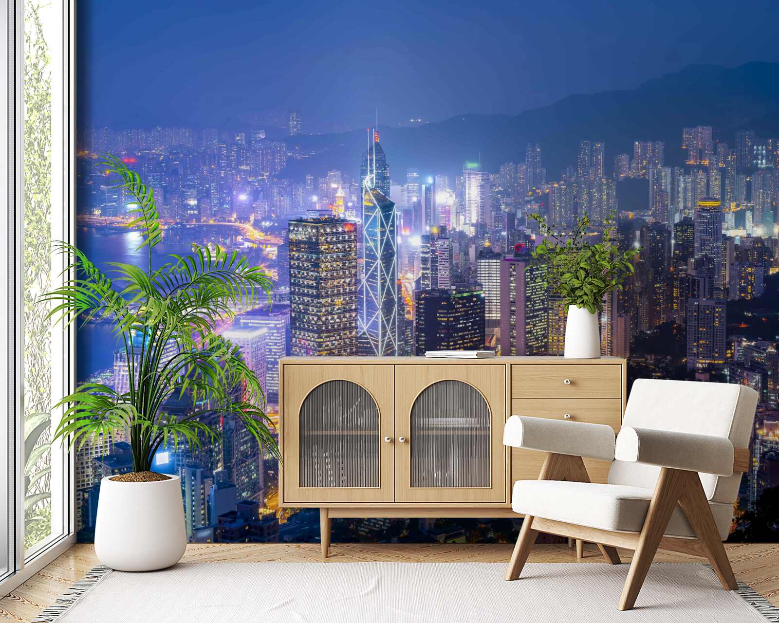 Fototapeta panoramiczny widok na hongkong nocą z wieży obserwacyjnej