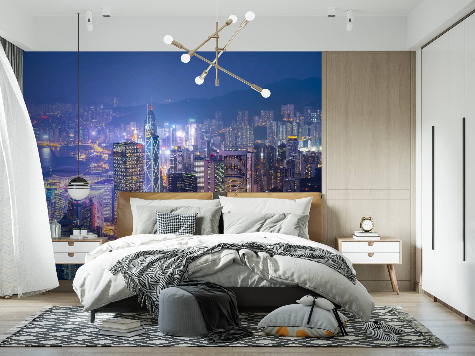 Fototapeta panoramiczny widok na hongkong nocą z wieży obserwacyjnej