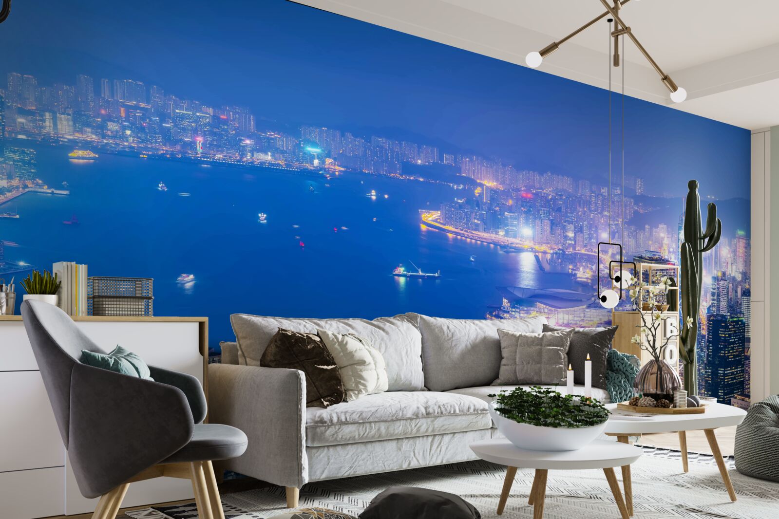 Fototapeta hipnotyzujący nocny krajobraz hongkongu