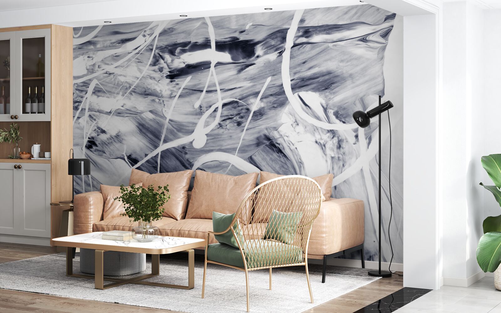 Fototapeta białe pociągnięcia farby na czarnym tle