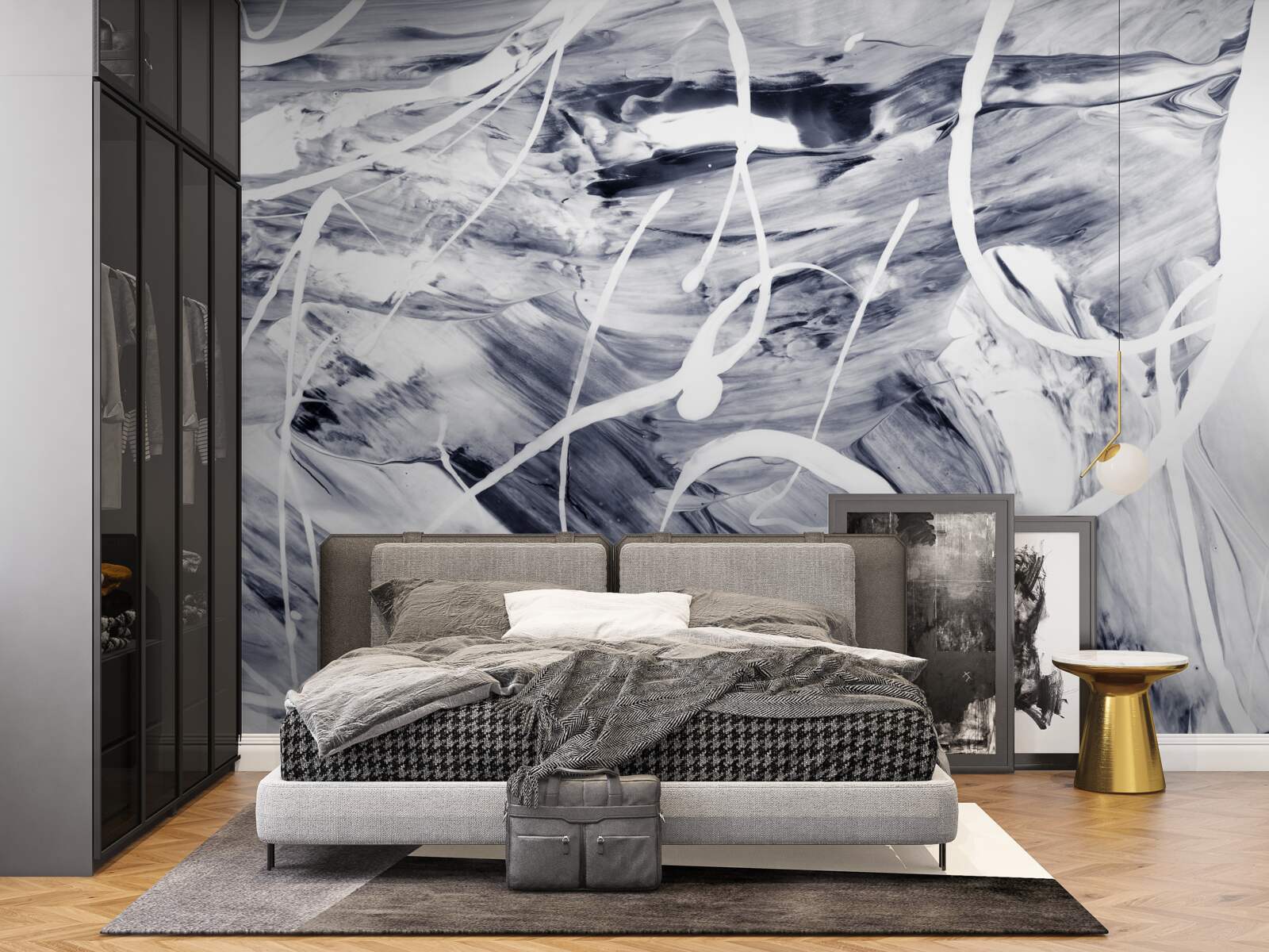 Fototapeta białe pociągnięcia farby na czarnym tle