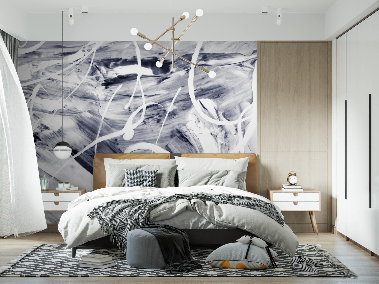 Fototapeta białe pociągnięcia farby na czarnym tle