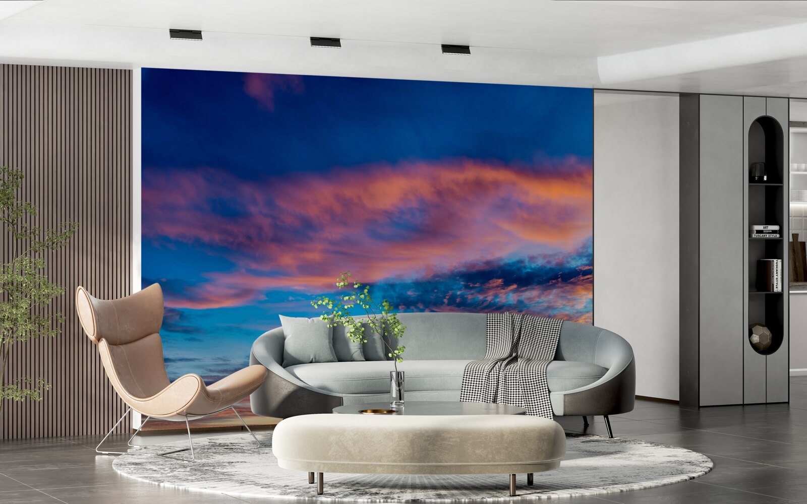 Fototapeta chmury o zachodzie słońca, rzucone przez wiatr