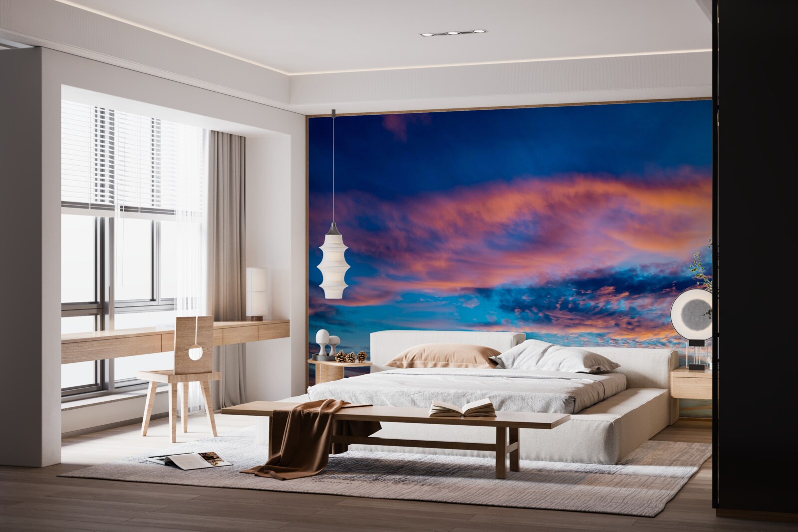 Fototapeta chmury o zachodzie słońca, rzucone przez wiatr