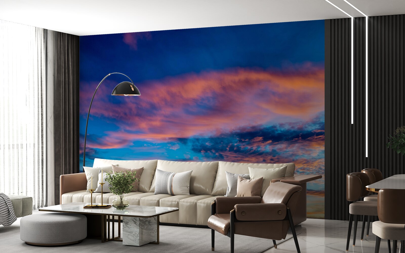 Fototapeta chmury o zachodzie słońca, rzucone przez wiatr