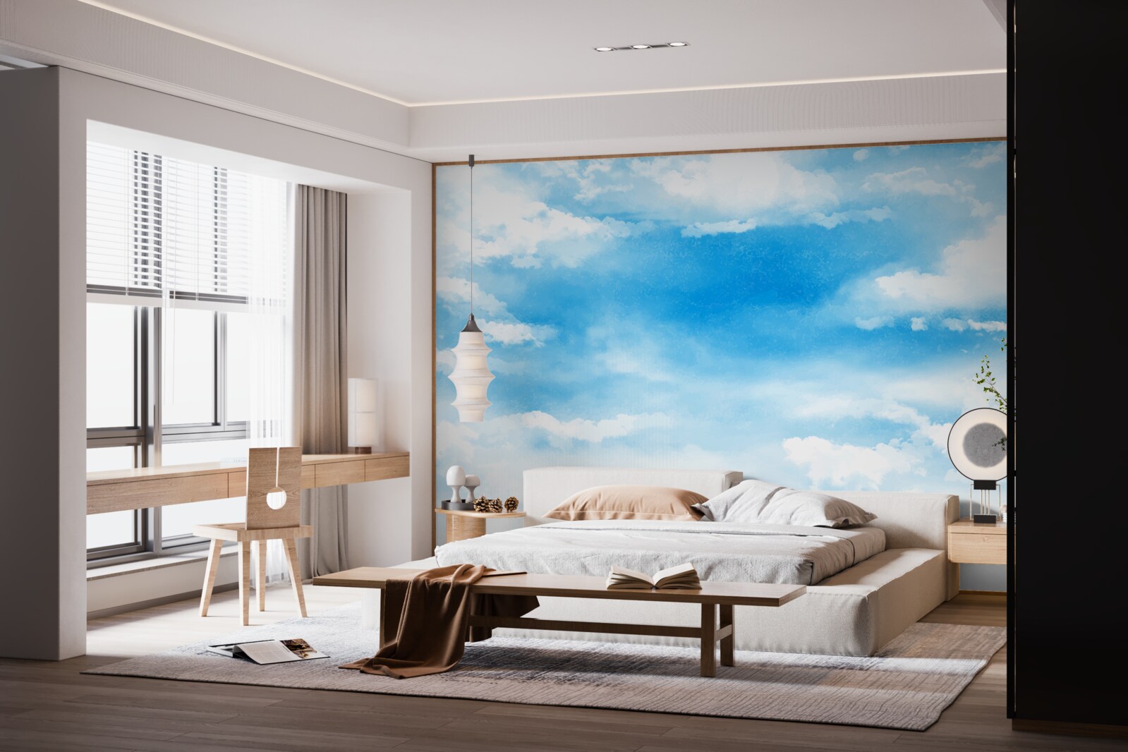 Fototapeta błękitne niebo ozdobione jest białymi chmurami