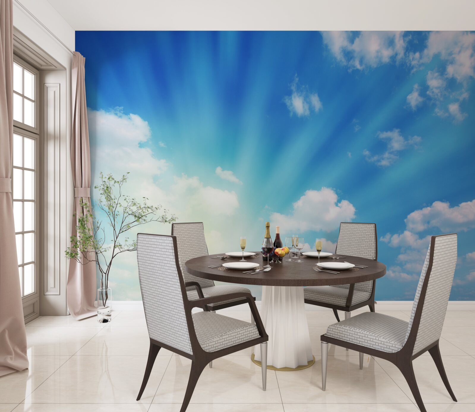 Fototapeta jasne promienie słońca błyszczą na błękitnym niebie