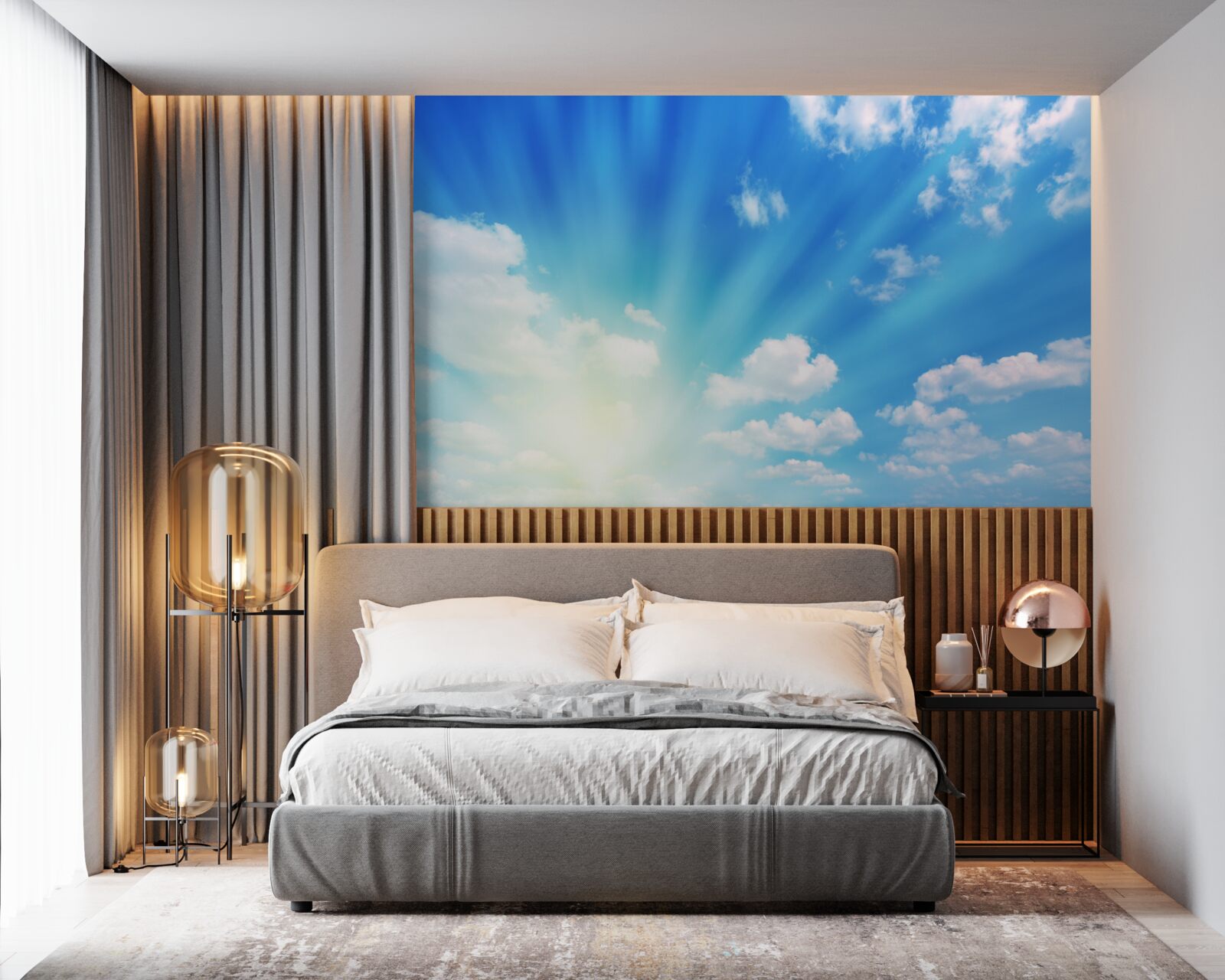 Fototapeta jasne promienie słońca błyszczą na błękitnym niebie