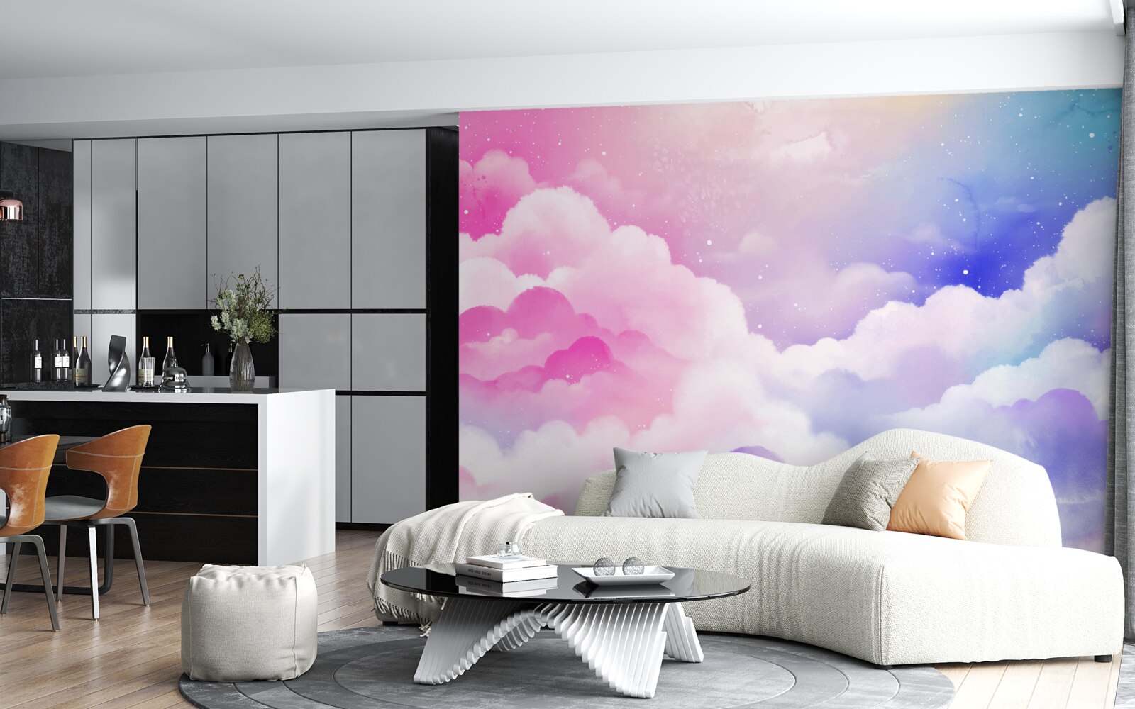 Fototapeta niebo jest jasnoróżowe i niebieskie w abstrakcyjnym stylu