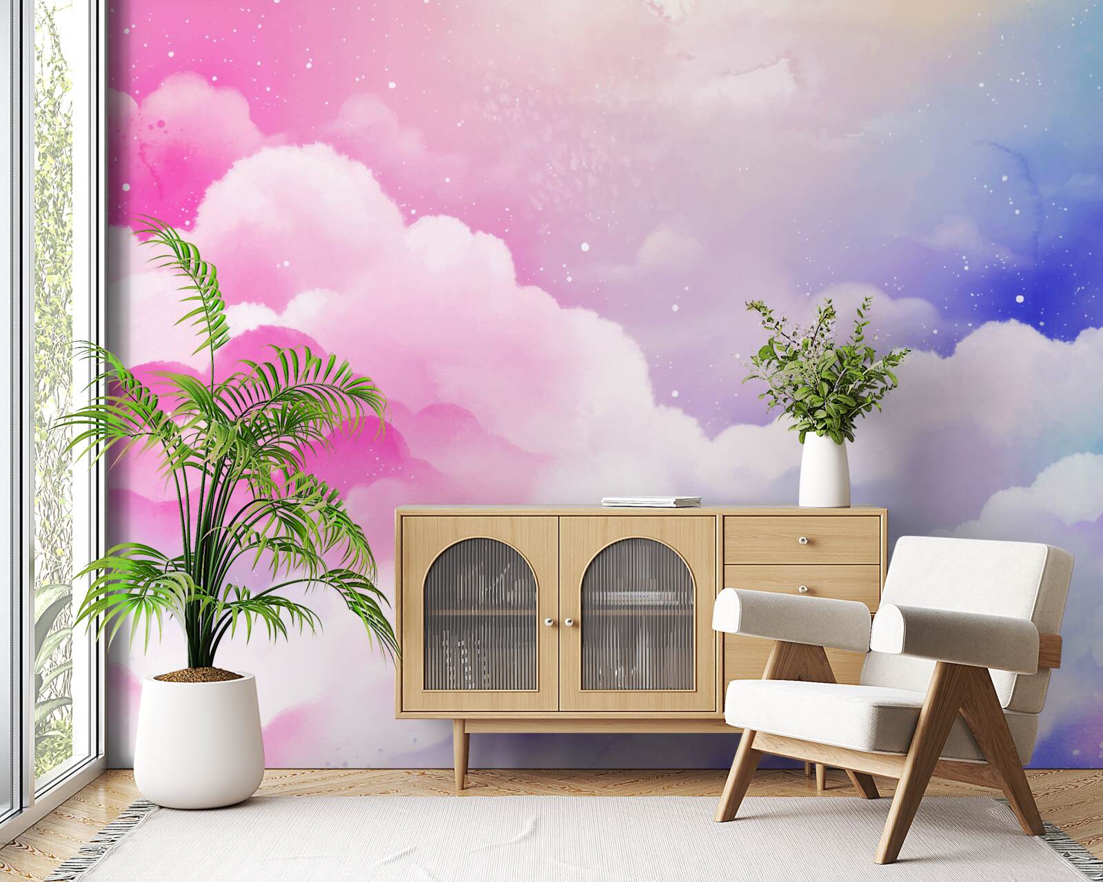 Fototapeta niebo jest jasnoróżowe i niebieskie w abstrakcyjnym stylu