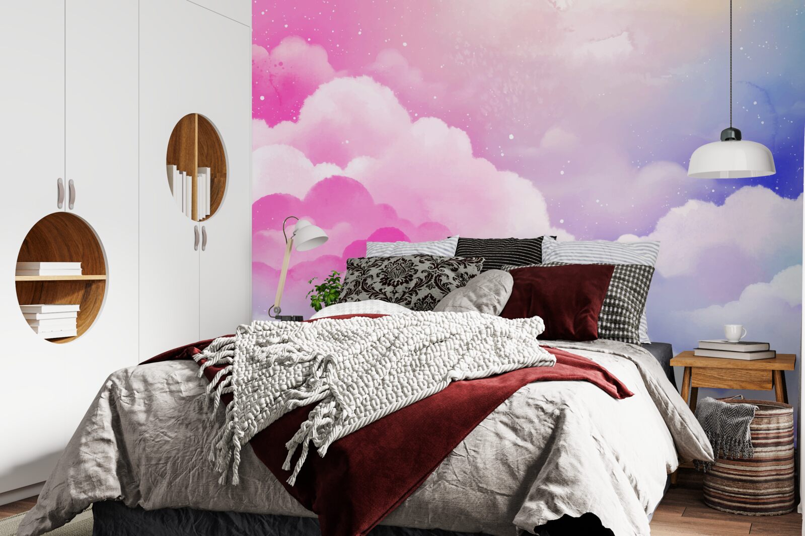 Fototapeta niebo jest jasnoróżowe i niebieskie w abstrakcyjnym stylu