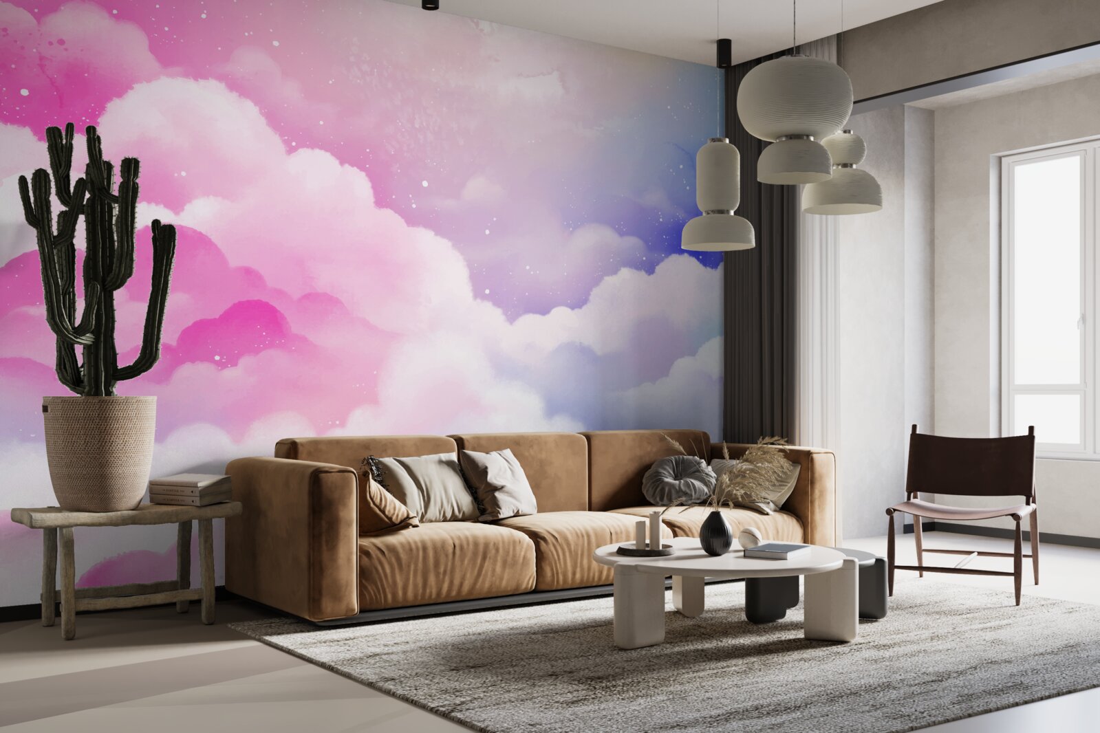 Fototapeta niebo jest jasnoróżowe i niebieskie w abstrakcyjnym stylu