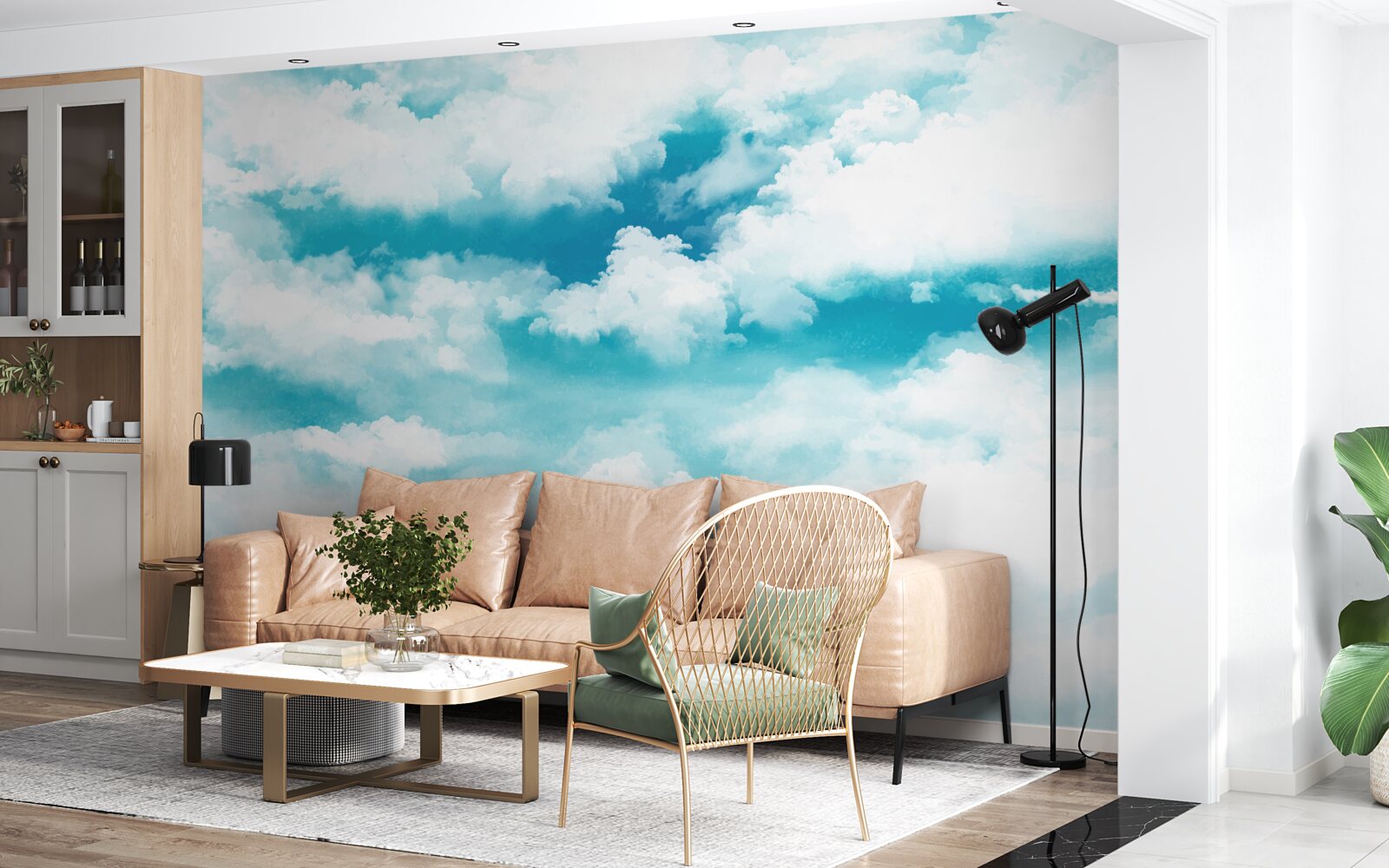 Fototapeta w ciągu dnia niebo jest niebiesko-białe