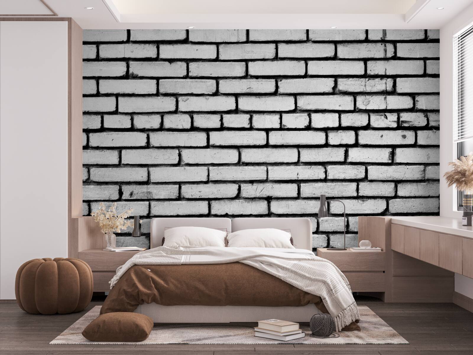 Fototapeta Ściana ozdobiona białymi cegłami