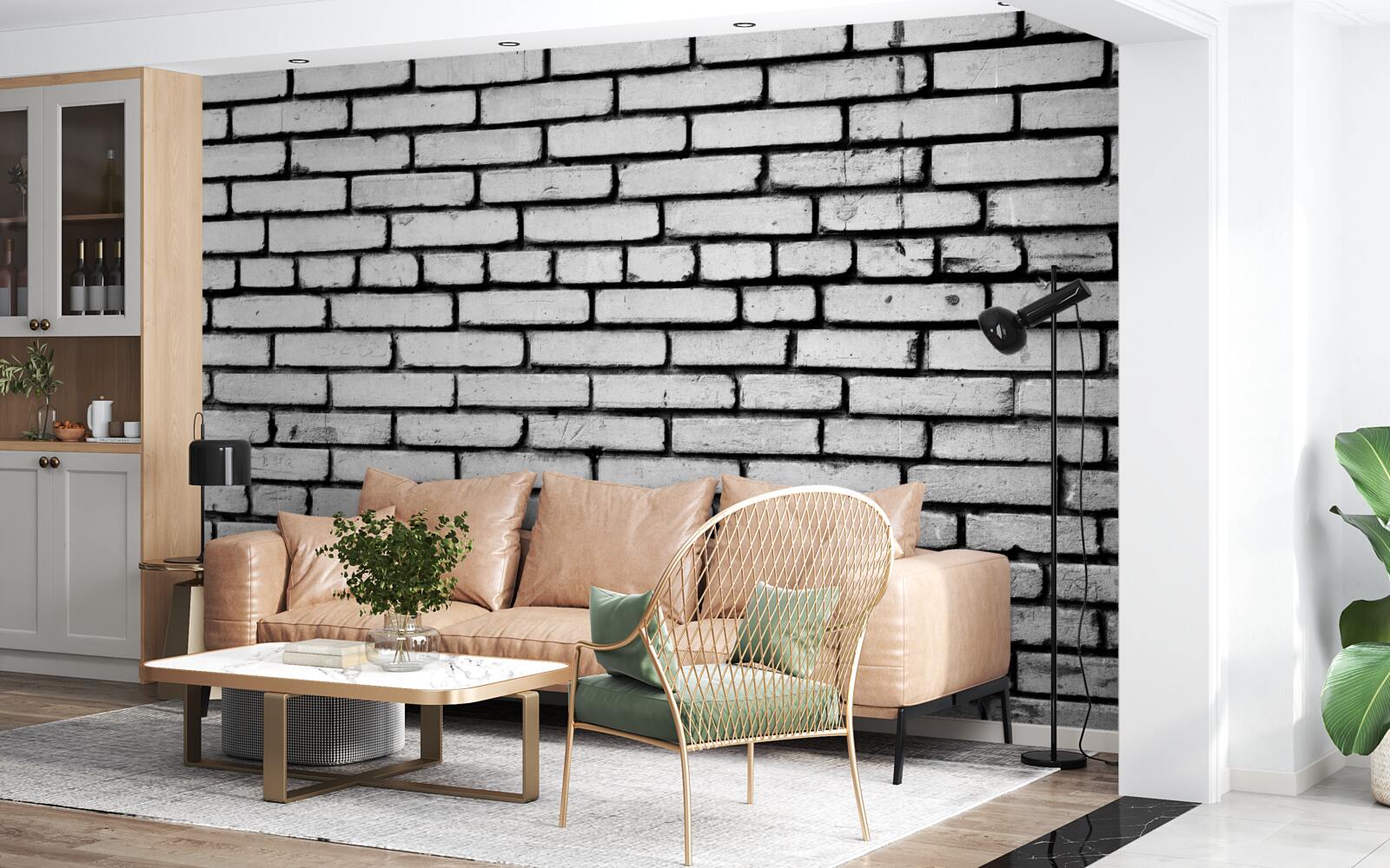 Fototapeta Ściana ozdobiona białymi cegłami