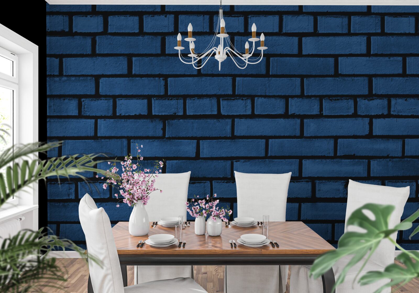 Fototapeta Ściana wykonana jest z ciemnoniebieskiej cegły