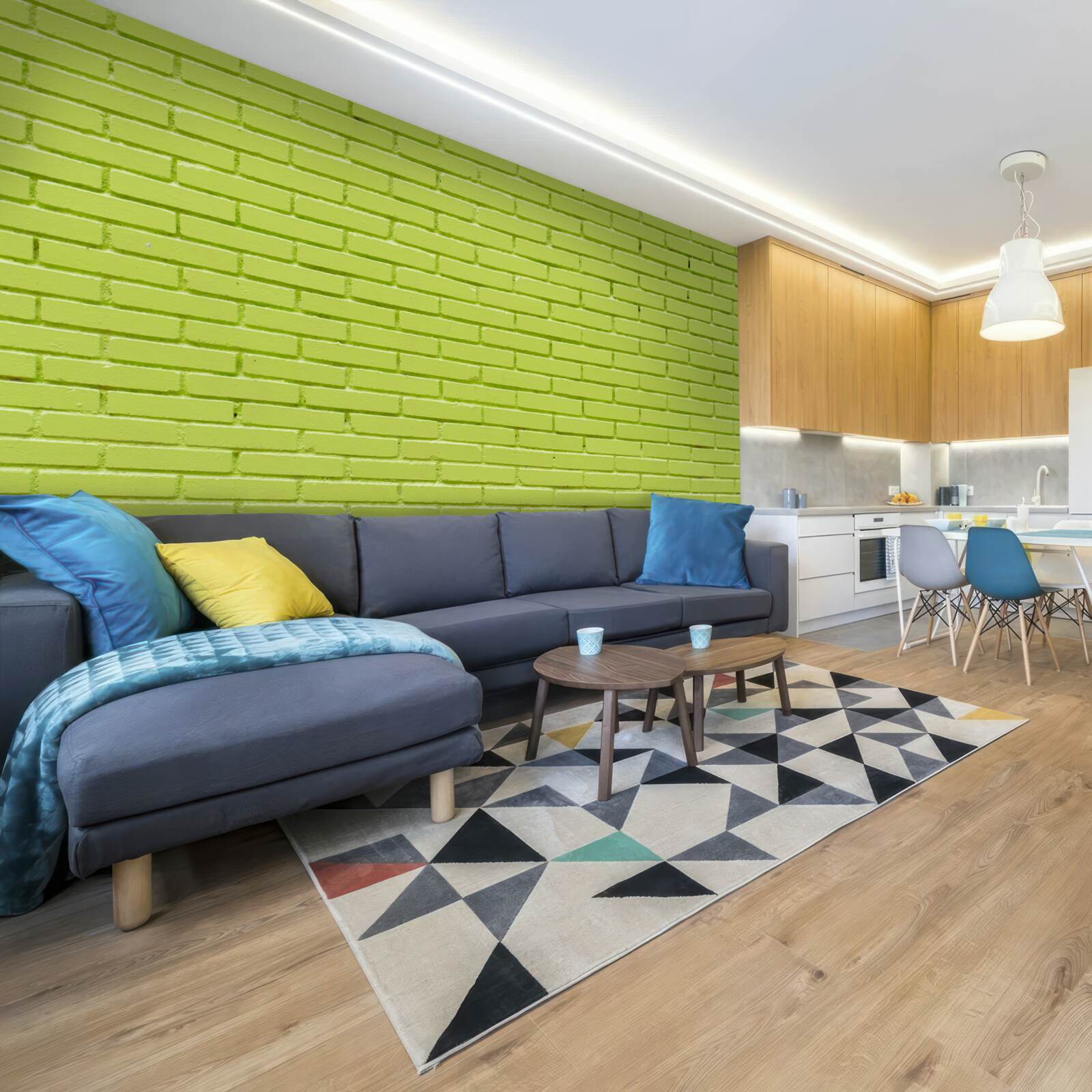 Fototapeta Ściana z cegieł w jasnym zielonym odcieniu