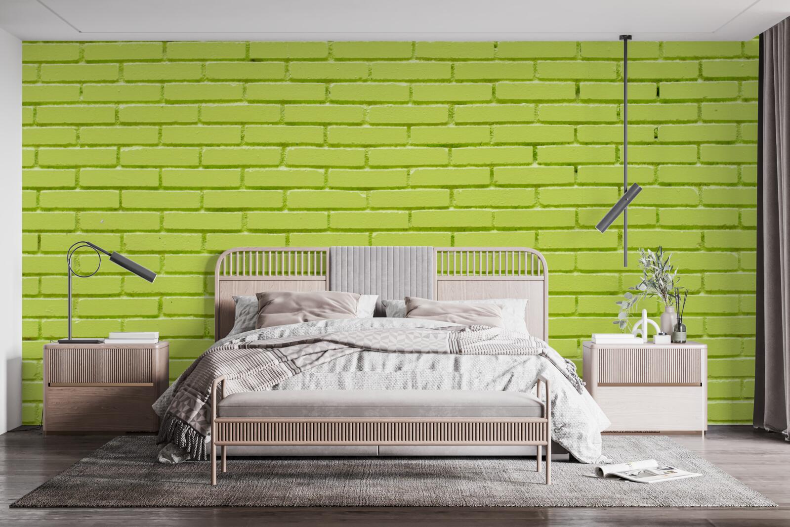 Fototapeta Ściana z cegieł w jasnym zielonym odcieniu