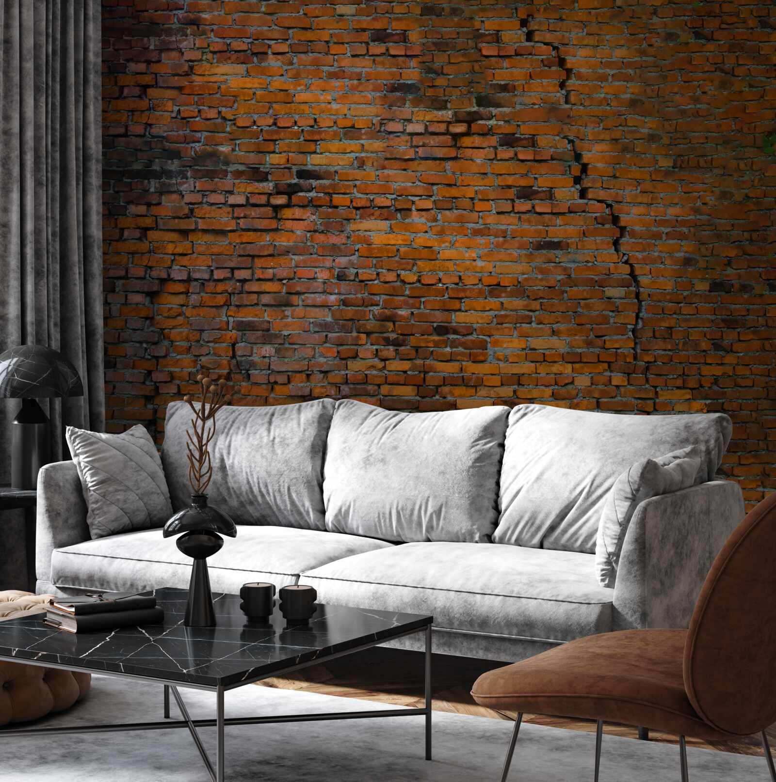 Fototapeta wielkie pęknięcie w ścianie z cegieł