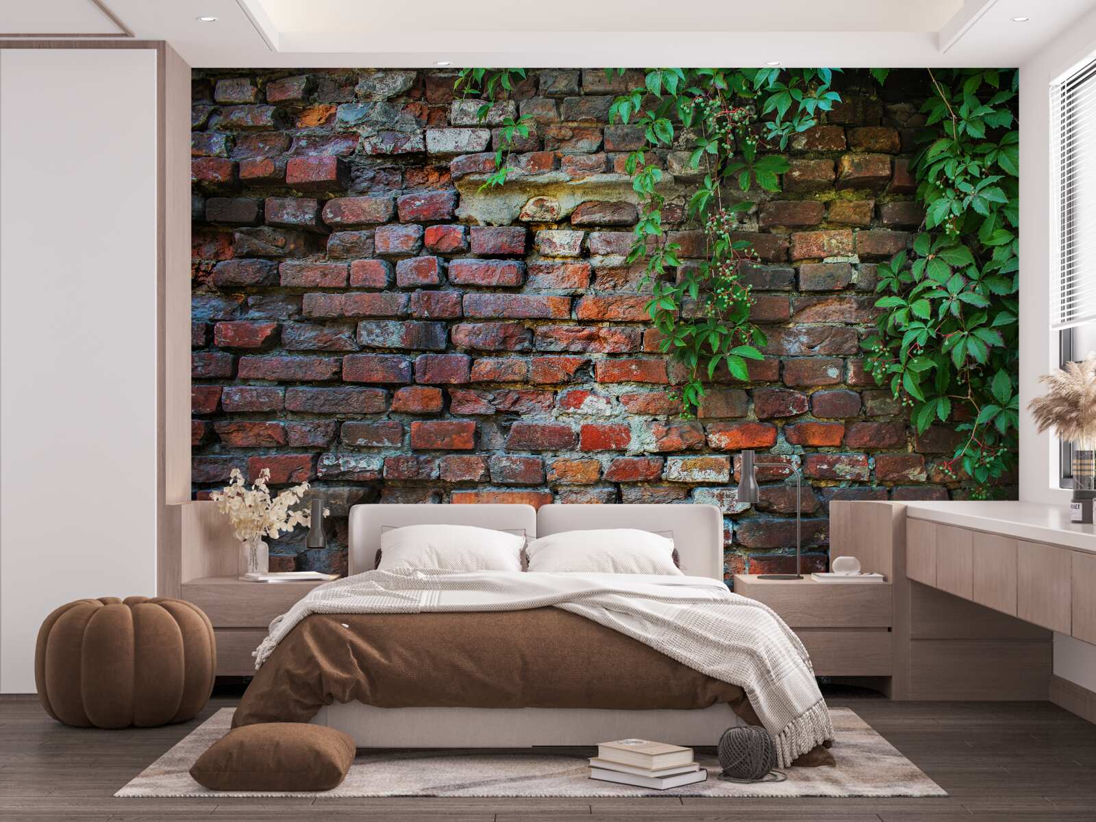 Fototapeta stary ceglany mur ozdobiony jest zielenią