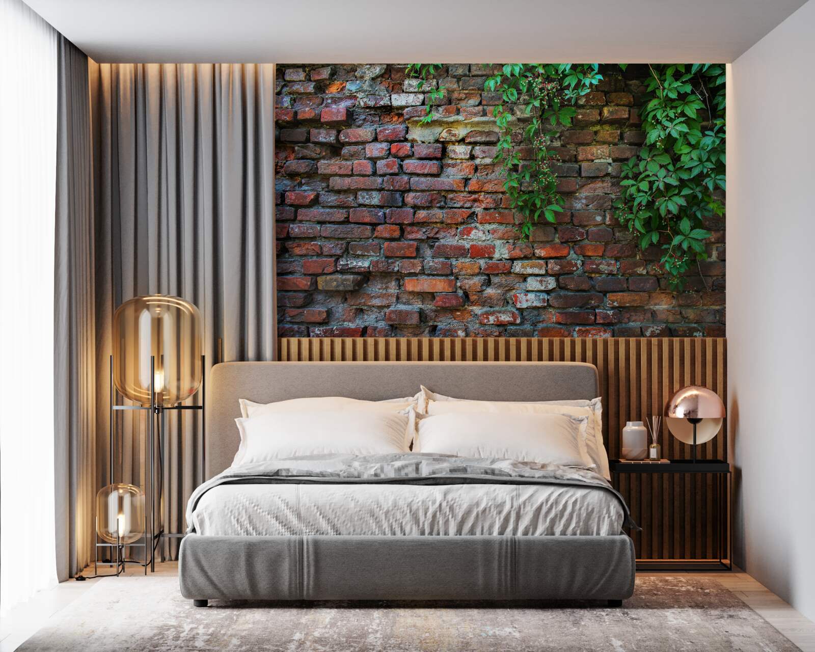 Fototapeta stary ceglany mur ozdobiony jest zielenią