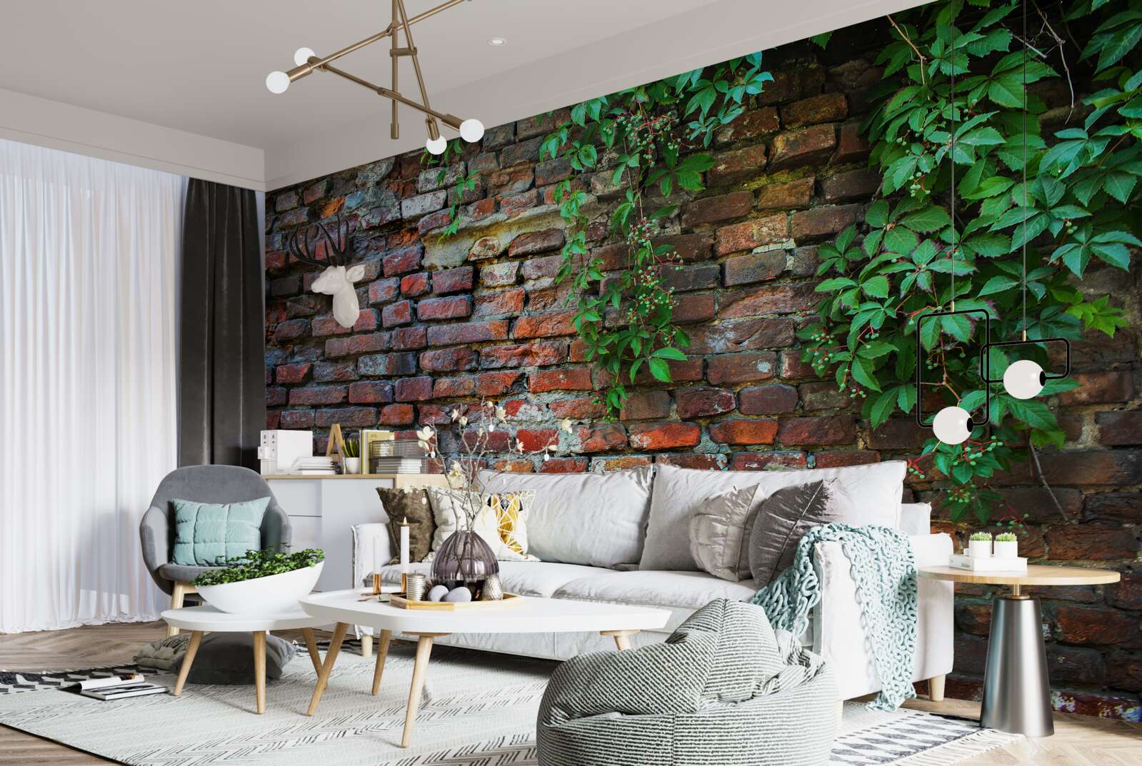 Fototapeta stary ceglany mur ozdobiony jest zielenią