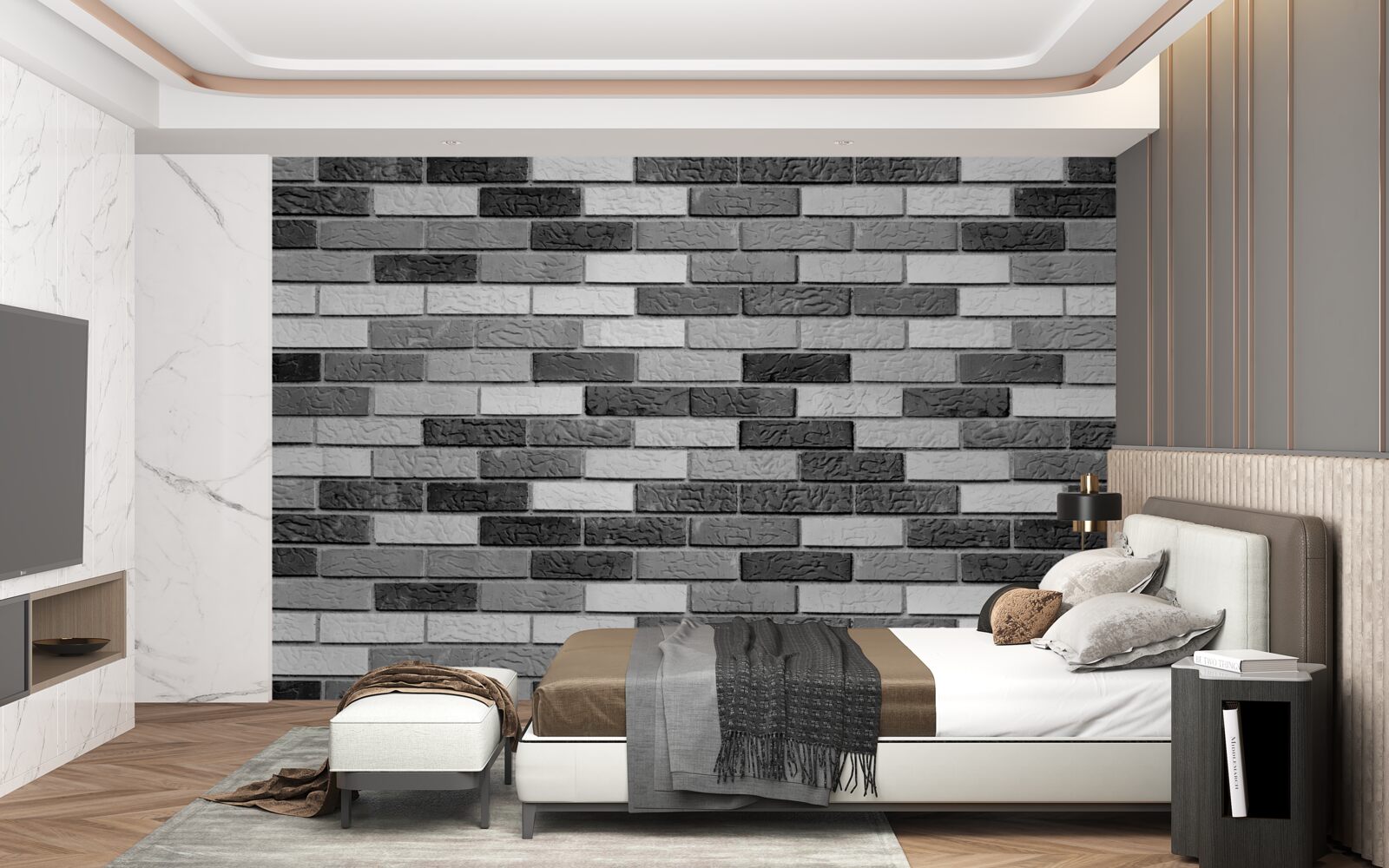 Fototapeta Ściana z cegły w kolorach czarno-białych