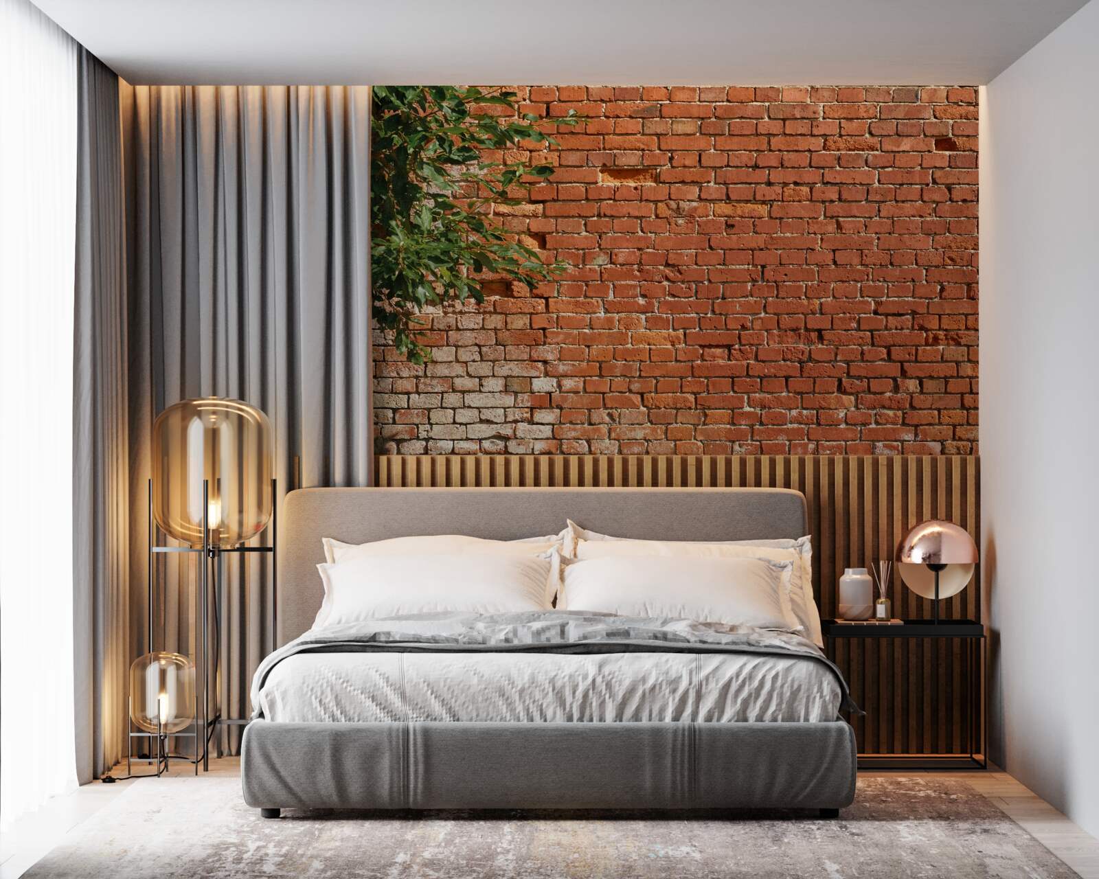 Fototapeta drewniana gałąź obok ceglanej bariery