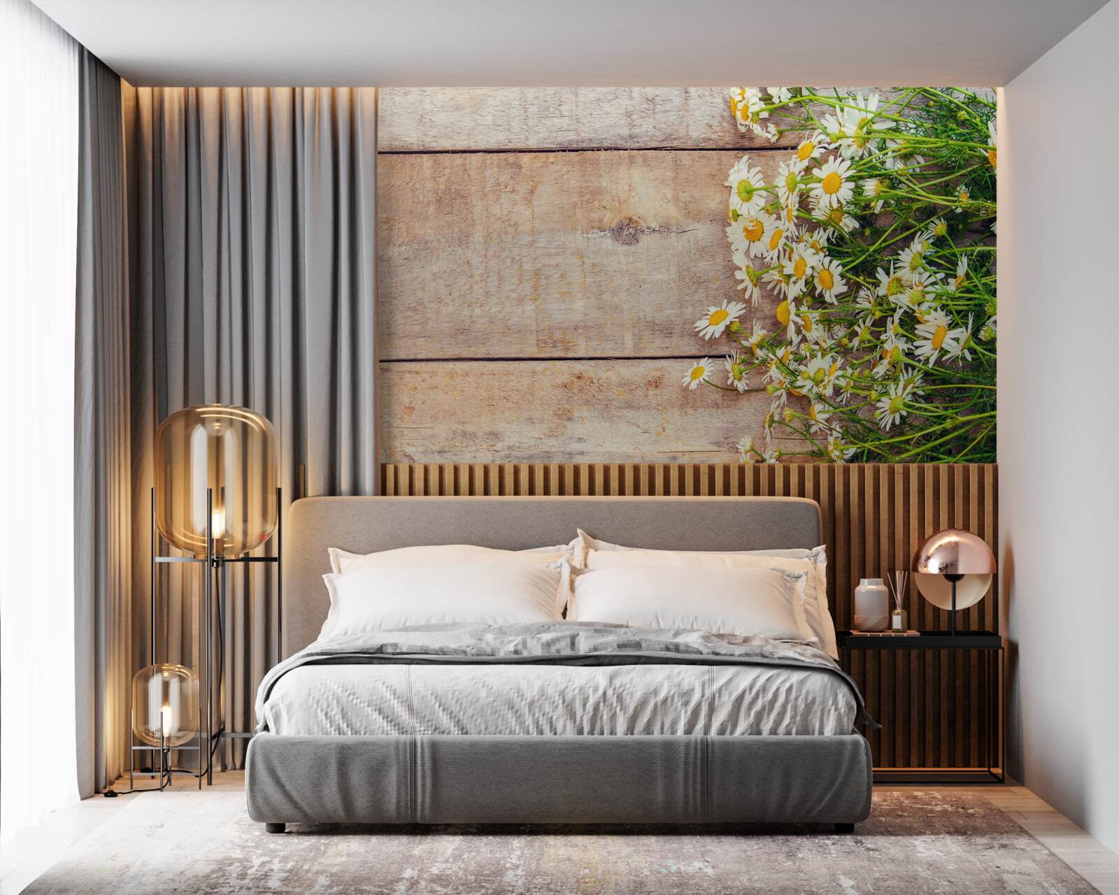 Fototapeta kilka stokrotek znajdujących się na parkiecie