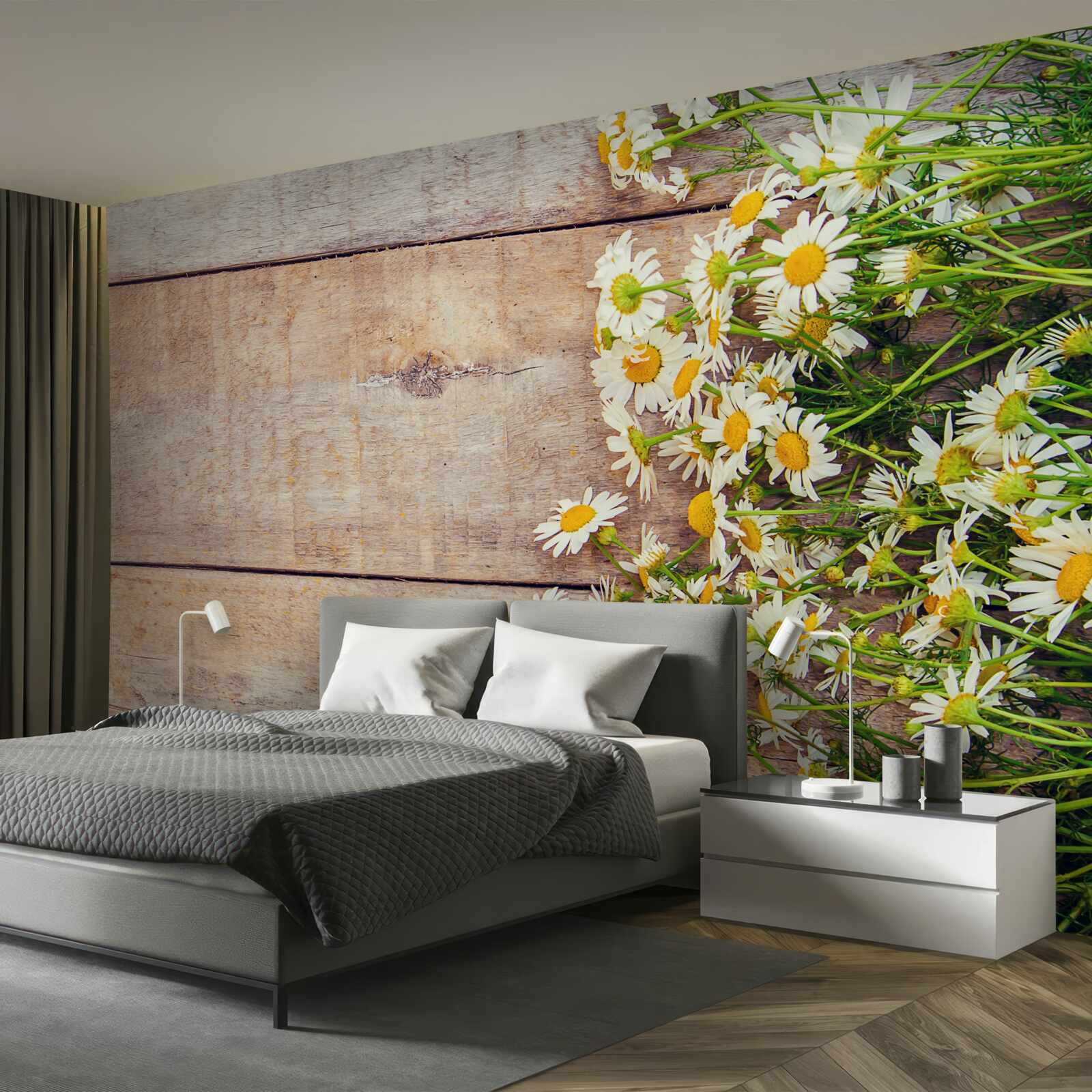 Fototapeta kilka stokrotek znajdujących się na parkiecie