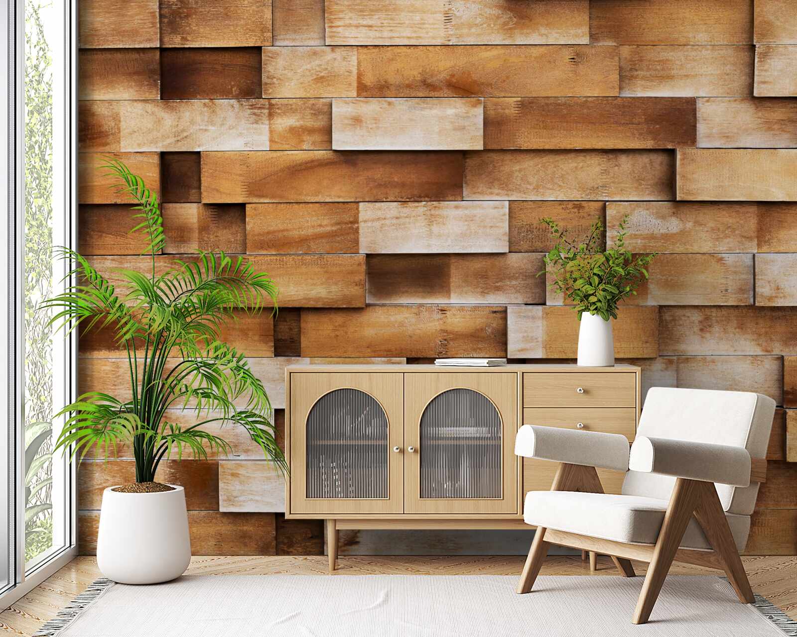 Fototapeta bariera wykonana z belek drewnianych