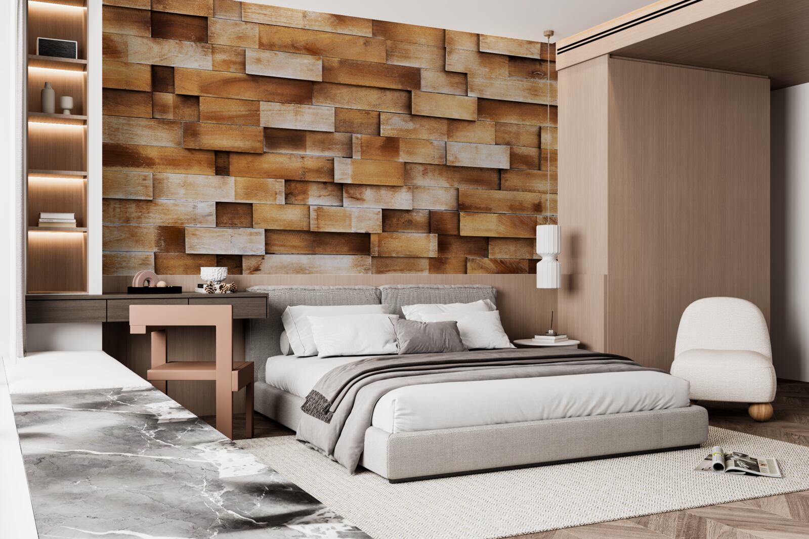 Fototapeta bariera wykonana z belek drewnianych