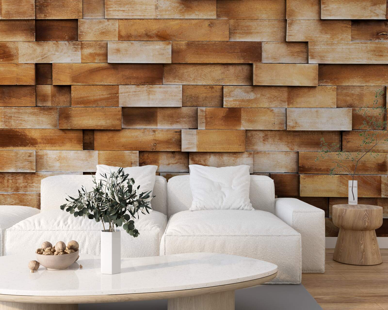 Fototapeta bariera wykonana z belek drewnianych