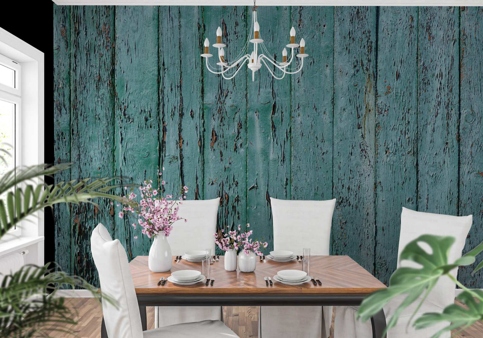 Fototapeta deski drewniane, malowane na kolor miętowy, stare