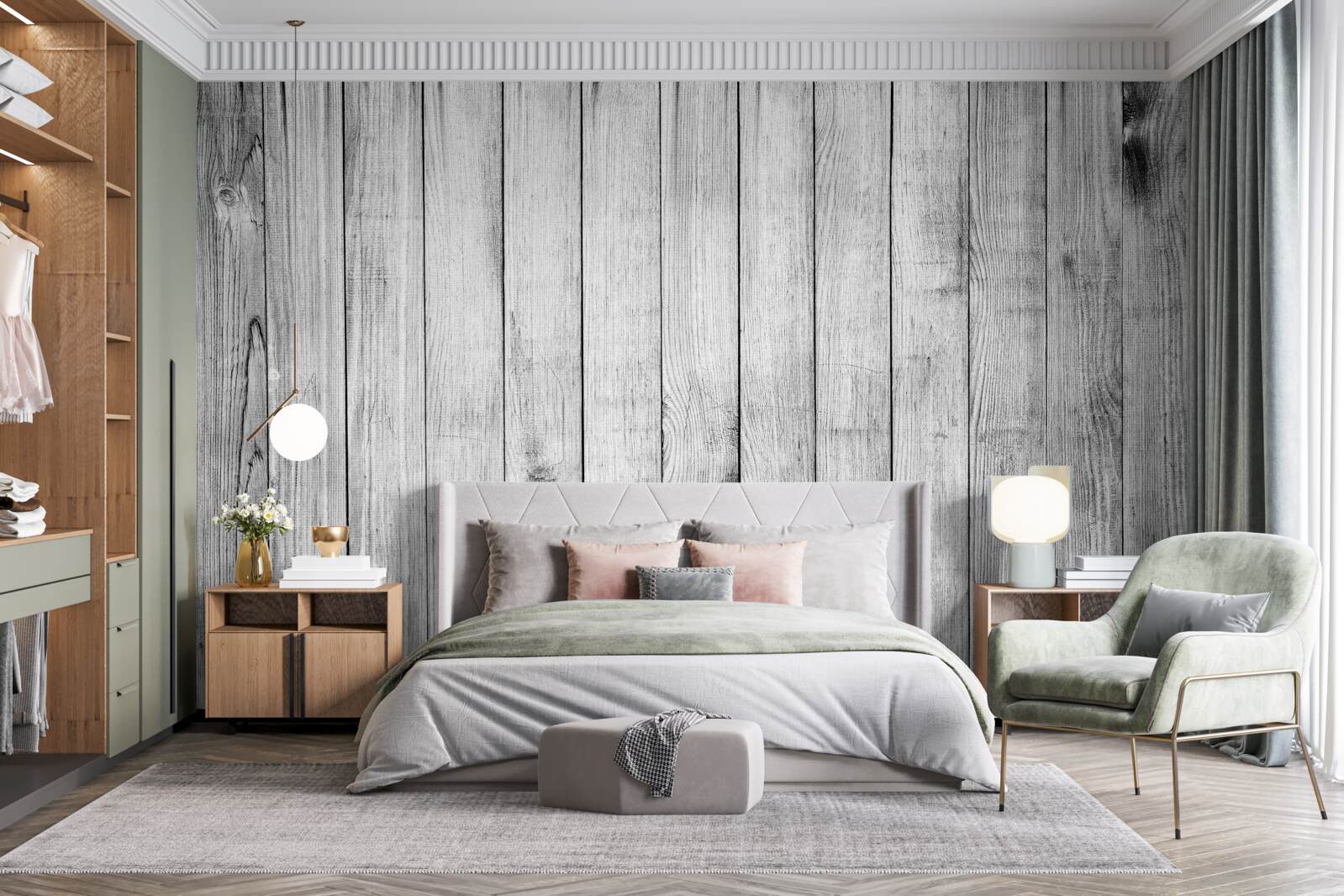 Fototapeta jasnoszara deska parkietowa