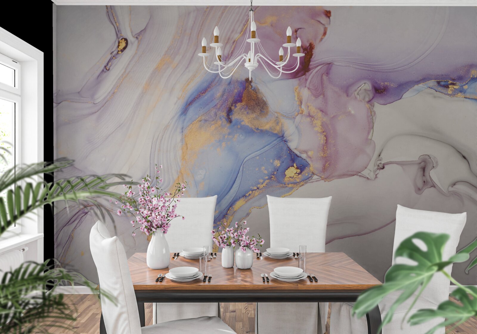 Fototapeta marmurowe tło z akwarelowym abażurem łóżka