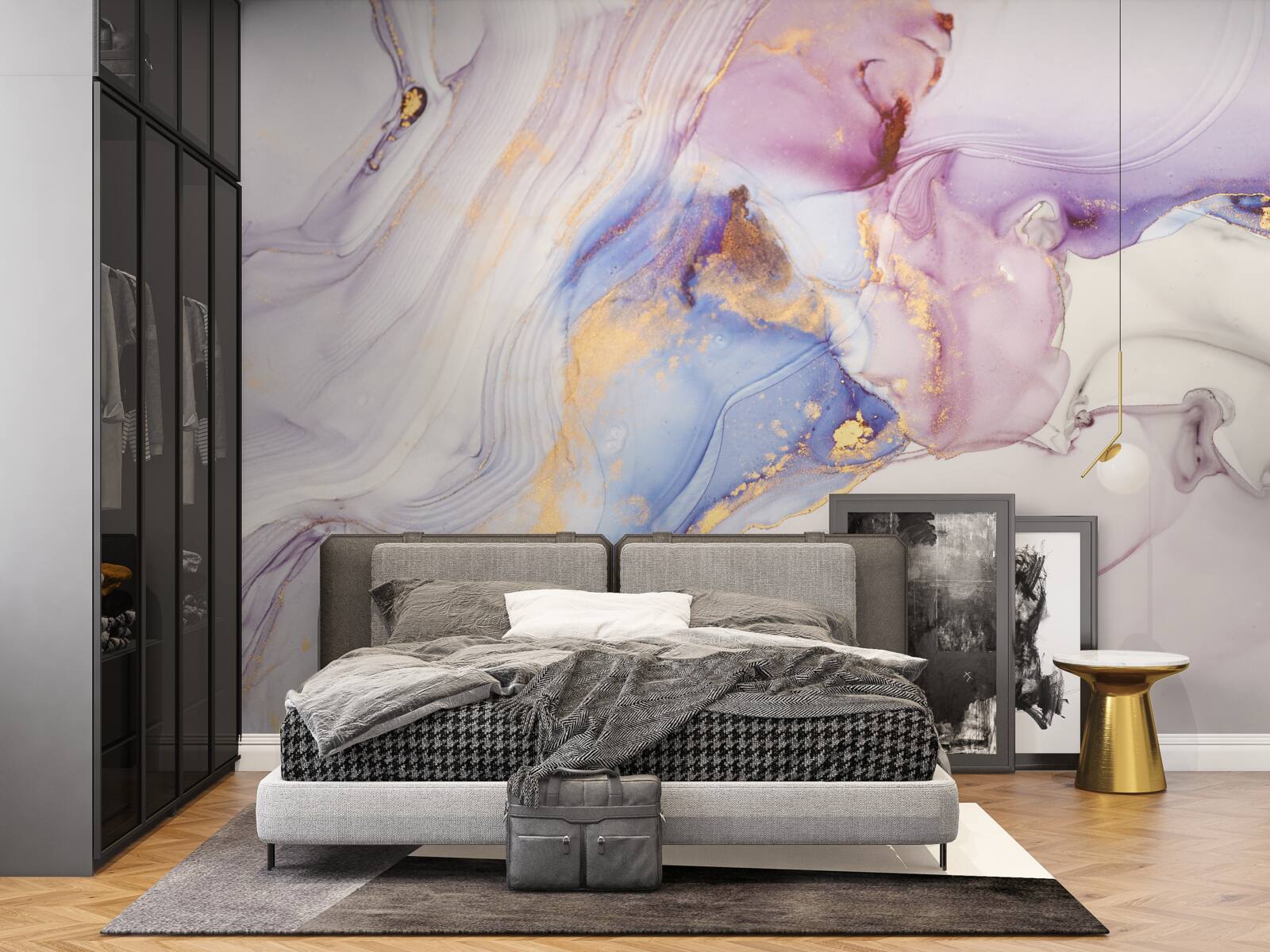 Fototapeta marmurowe tło z akwarelowym abażurem łóżka