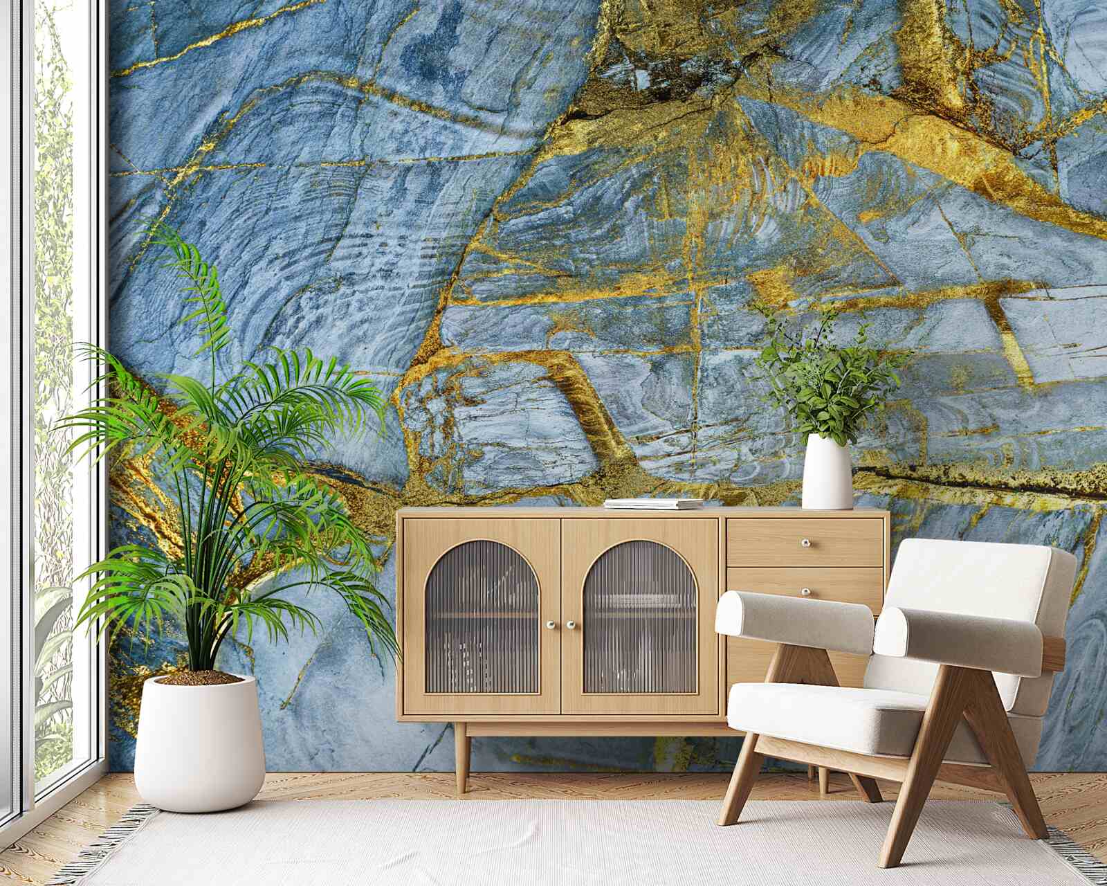 Fototapeta cięcie ze złotymi odcieniami na niebieskim tle