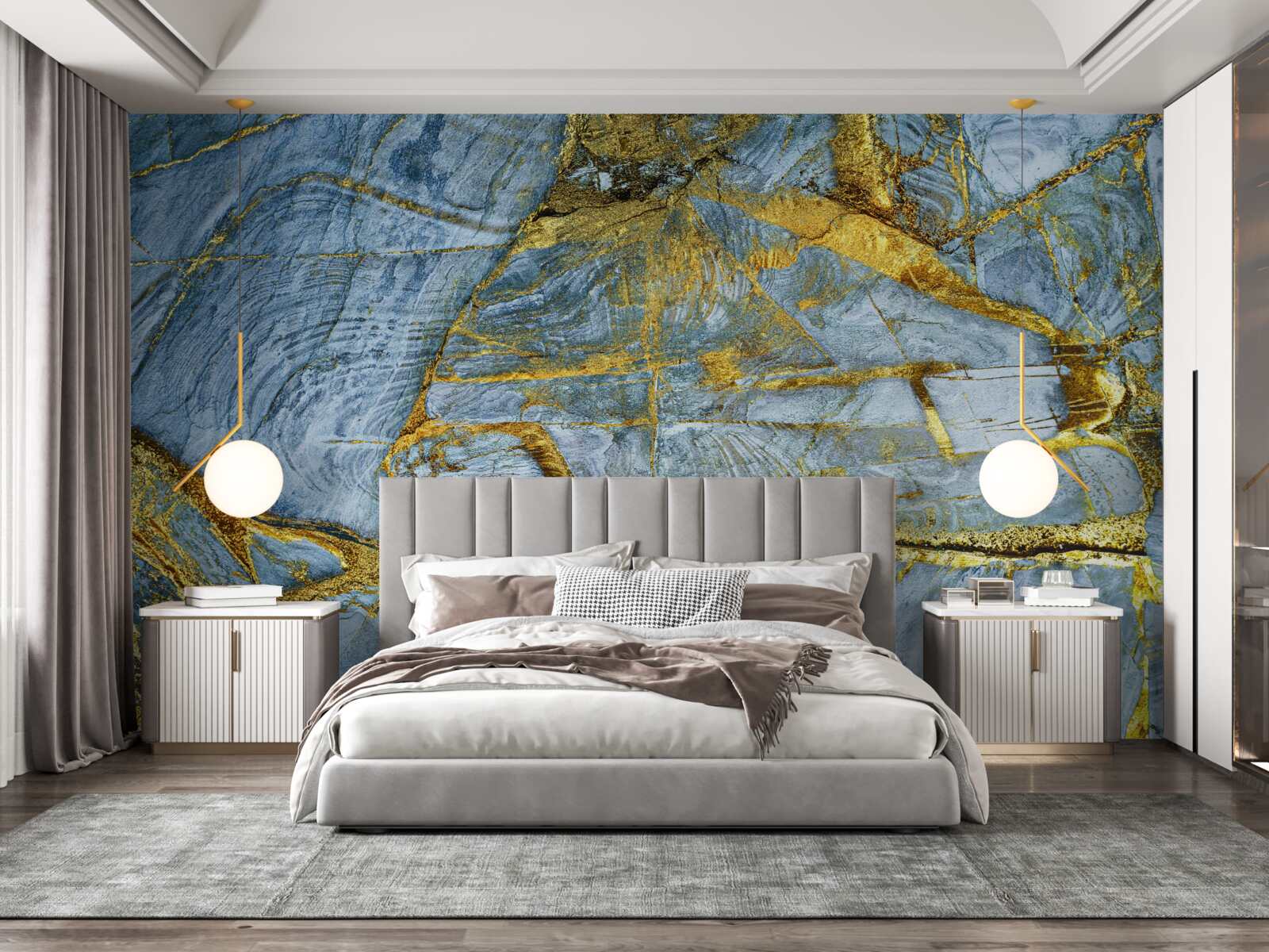 Fototapeta cięcie ze złotymi odcieniami na niebieskim tle