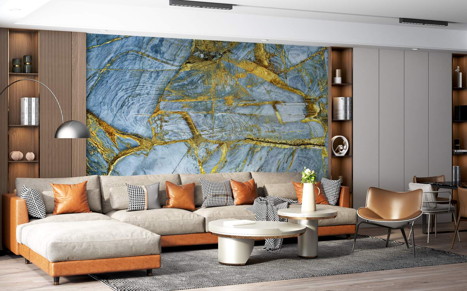 Fototapeta cięcie ze złotymi odcieniami na niebieskim tle