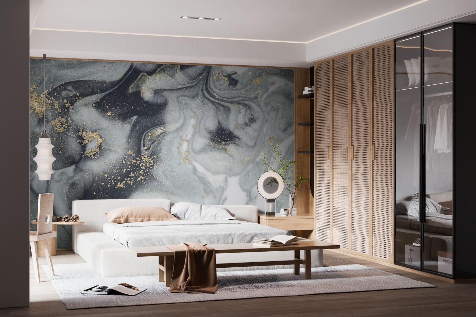 Fototapeta złote ziarna piasku na szarej marmurowej powierzchni