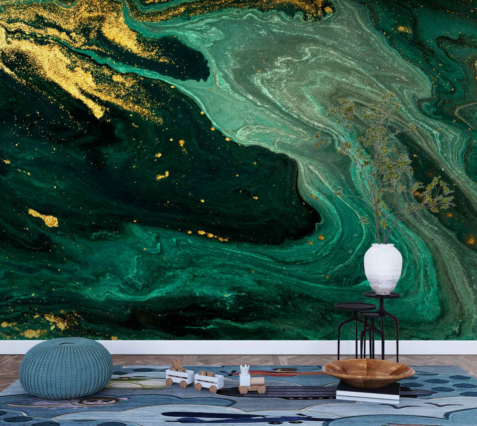 Fototapeta złote wzory na szmaragdowym tle