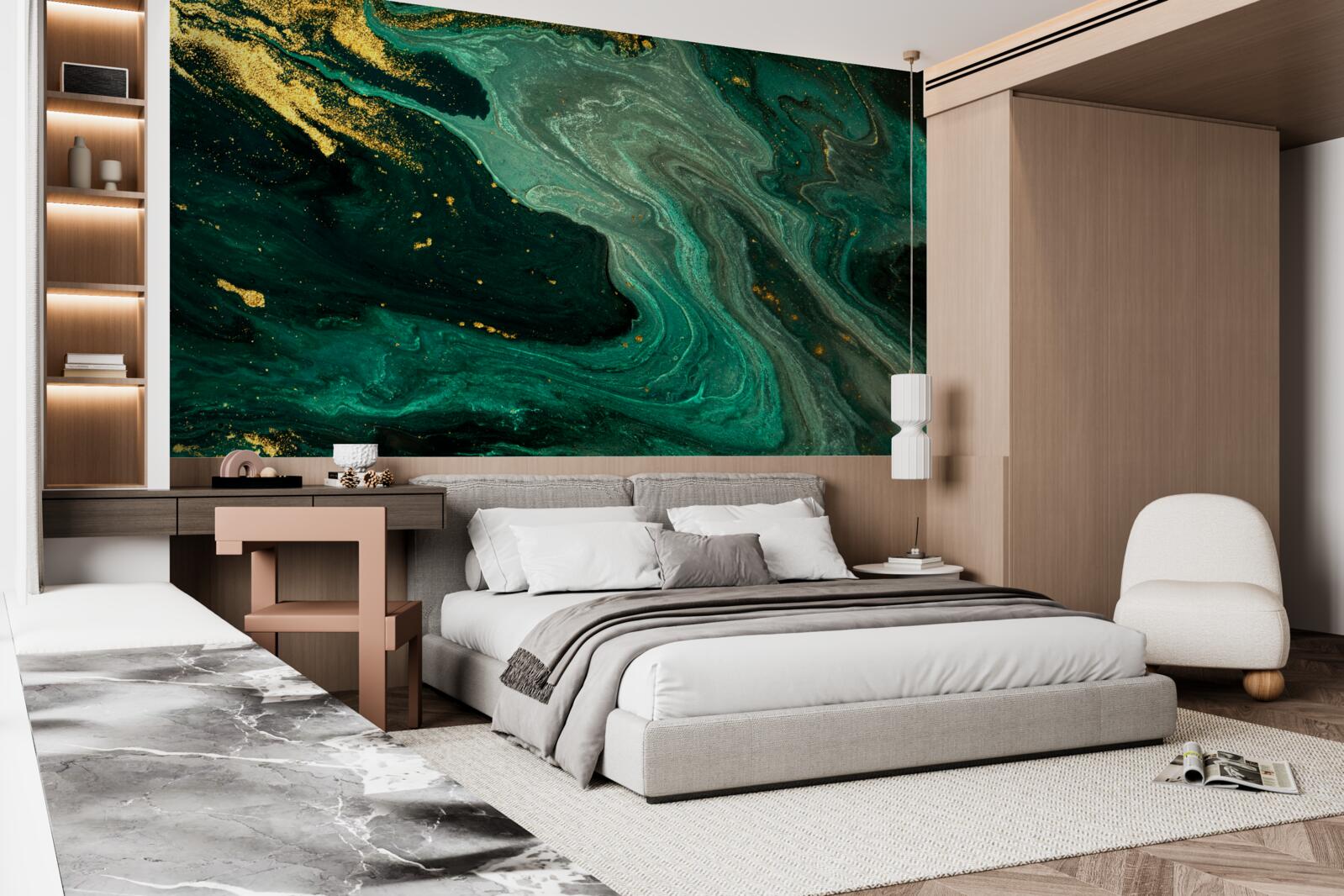 Fototapeta złote wzory na szmaragdowym tle