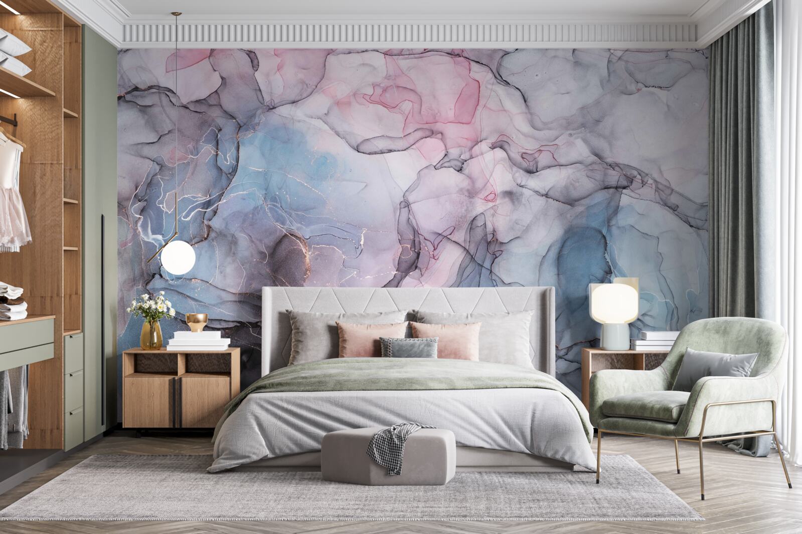 Fototapeta abstrakcyjny marmur w odcieniach różu i błękitu