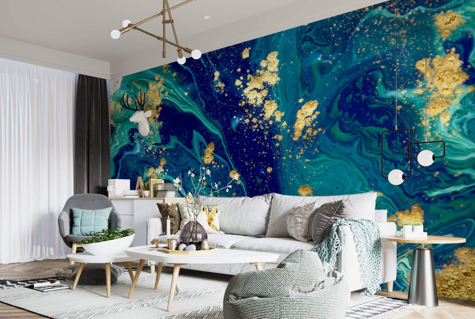 Fototapeta zapierające dech w piersiach tło w ciemnoniebieskich i złotych odcieniach