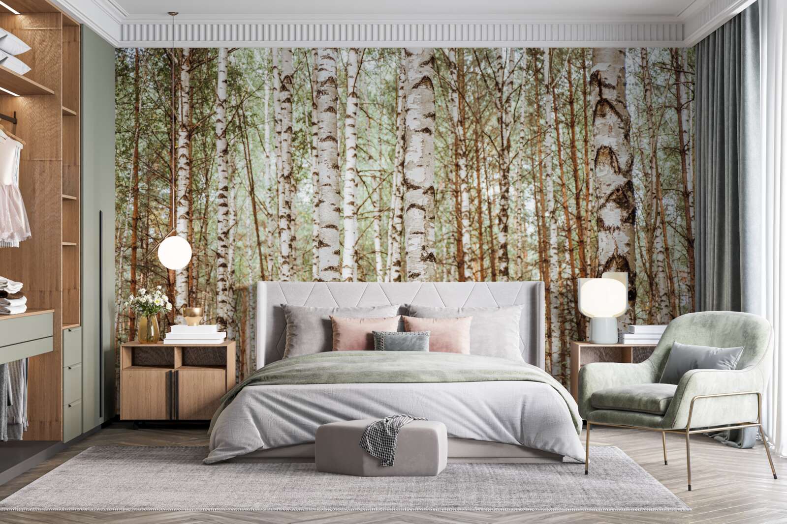 Fototapeta brzozy sledryny stoją w zielonym lesie